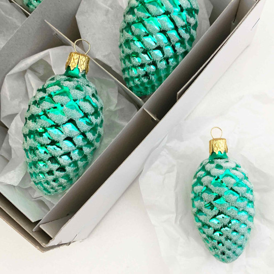 Light Green Classic Pine Cone Blown Glass Christmas Ornament ~ 2-1/2" long