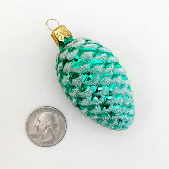 Light Green Classic Pine Cone Blown Glass Christmas Ornament ~ 2-1/2" long