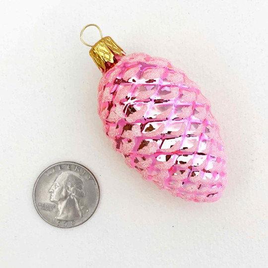 Light Pink Classic Pine Cone Blown Glass Christmas Ornament ~ 2-1/2" long
