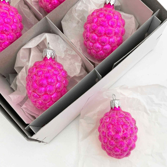 Hot Pink Sugared Berry Blown Glass Ornament ~ Czech Republic ~ 2" tall