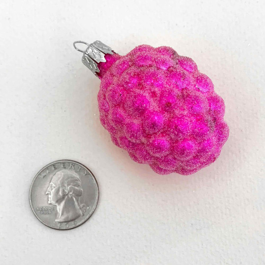 Hot Pink Sugared Berry Blown Glass Ornament ~ Czech Republic ~ 2" tall