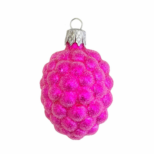 Hot Pink Sugared Berry Blown Glass Ornament ~ Czech Republic ~ 2" tall
