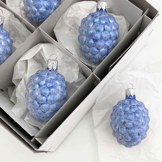Light Blue Sugared Berry Blown Glass Ornament ~ Czech Republic ~ 2" tall