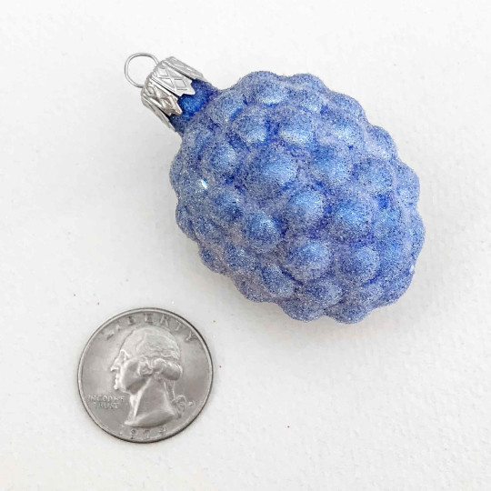 Light Blue Sugared Berry Blown Glass Ornament ~ Czech Republic ~ 2" tall
