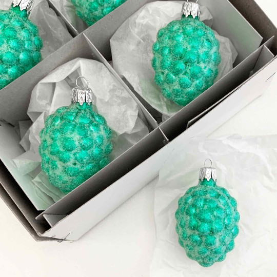 Light Green Sugared Berry Blown Glass Ornament ~ Czech Republic ~ 2" tall