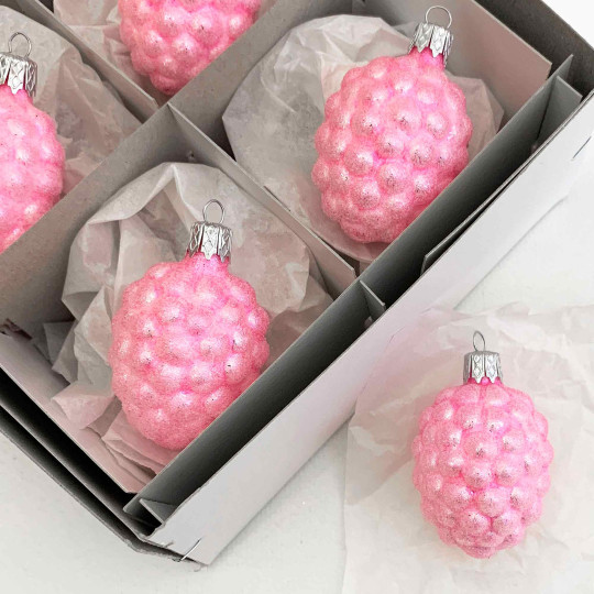 Light Pink Sugared Berry Blown Glass Ornament ~ Czech Republic ~ 2" tall