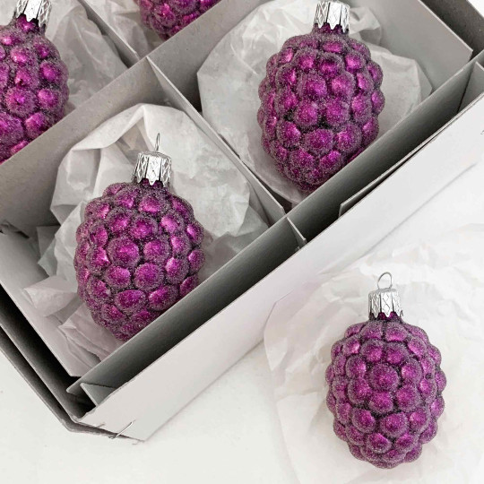 Purple Sugared Berry Blown Glass Ornament ~ Czech Republic ~ 2" tall