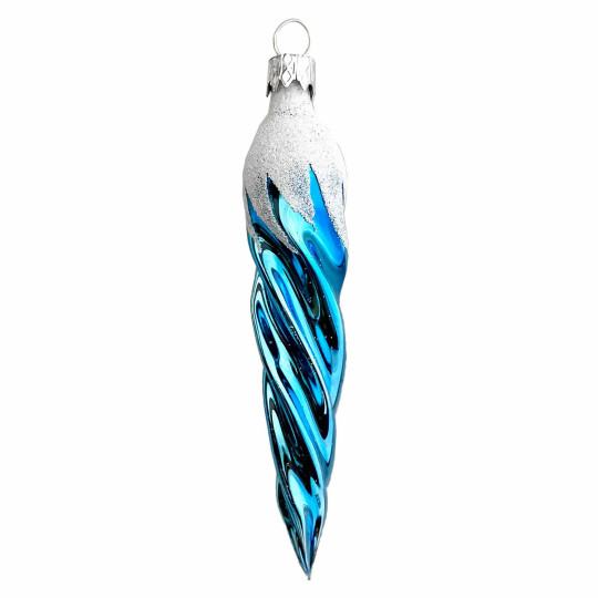 Light Blue Retro Twist Icicle Blown Glass Christmas Ornament ~ Czech Republic ~ 5" long