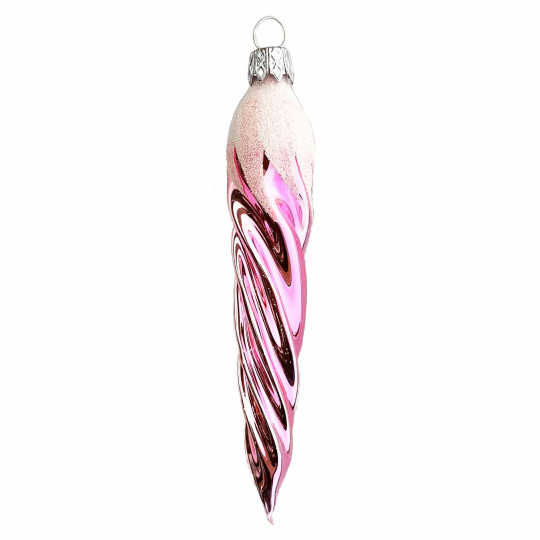Light Pink Retro Twist Icicle Blown Glass Christmas Ornament ~ Czech Republic ~ 5" long