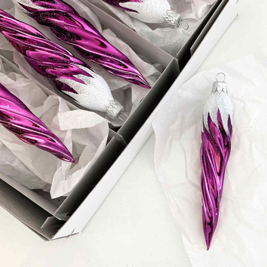Purple Retro Twist Icicle Blown Glass Christmas Ornament ~ Czech Republic ~ 5" long