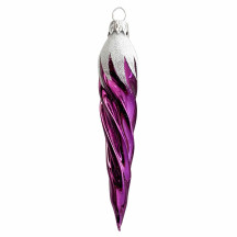 Purple Retro Twist Icicle Blown Glass Christmas Ornament ~ Czech Republic ~ 5" long