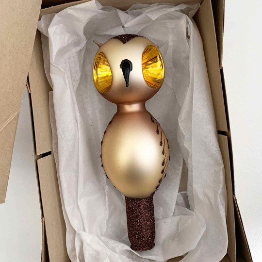 Blown Glass Owl Tree Topper ~ Czech Republic ~ 6-1/2" tall