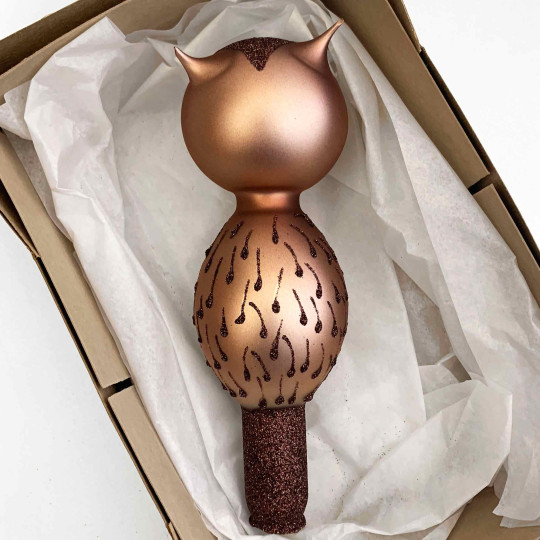 Blown Glass Owl Tree Topper ~ Czech Republic ~ 6-1/2" tall