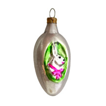 Bunny on Egg Blown Glass Ornament ~ Germany ~ 2-5/8" tall