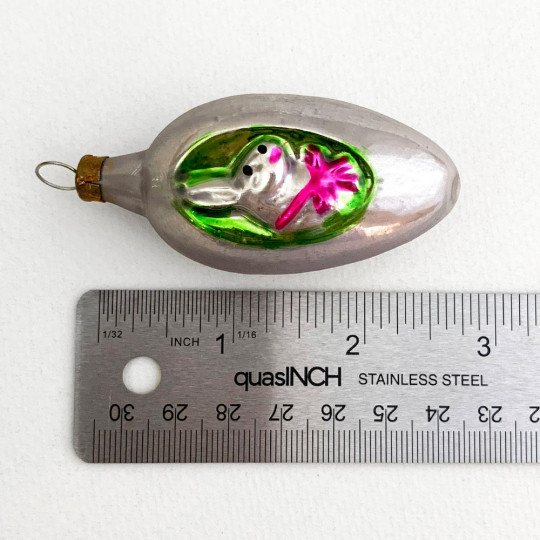 Bunny on Egg Blown Glass Ornament ~ Germany ~ 2-5/8" tall