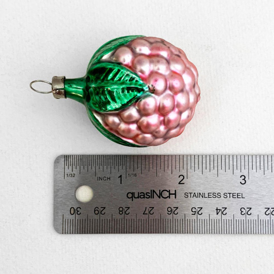 Light Pink Berry with Green Leaves Blown Glass Christmas Ornament ~ Germany ~ 2-1/4" tall