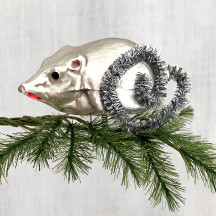 Mouse with Tinsel Tail Clipping Blown Glass Ornament ~ Germany ~ 3" long