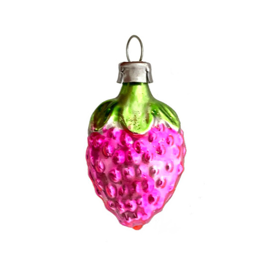 Petite Light Pink Strawberry Blown Glass Ornament ~ Germany ~ 1-1/2" tall