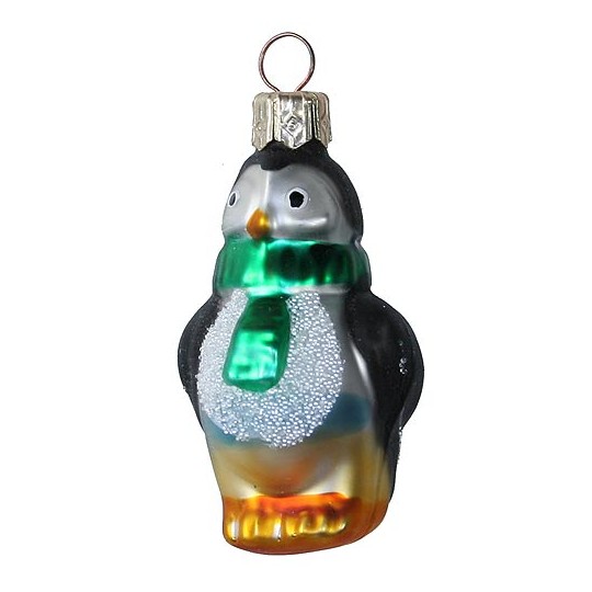 Petite Penguin with Green Scarf Ornament ~ Germany ~ 2"