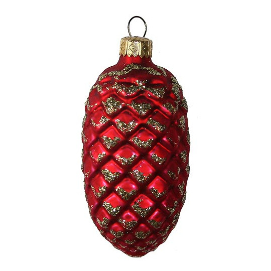 Matte Red Blown Glass Pine Cone ~ Poland ~ 3" tall