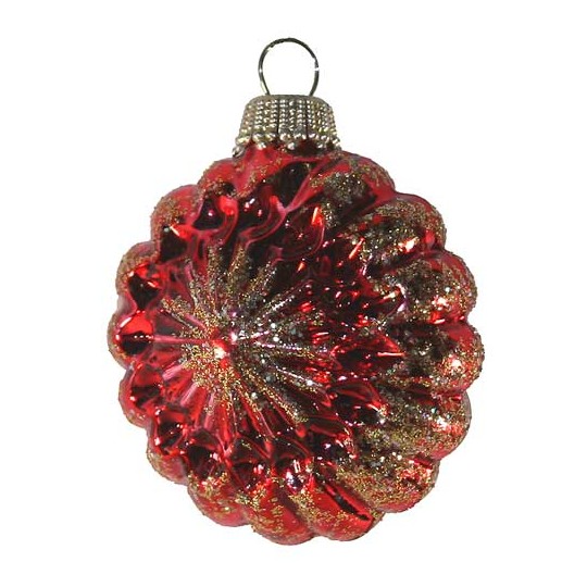 Shiny Red Blown Glass Glittered Sunburst Ornament ~ Germany