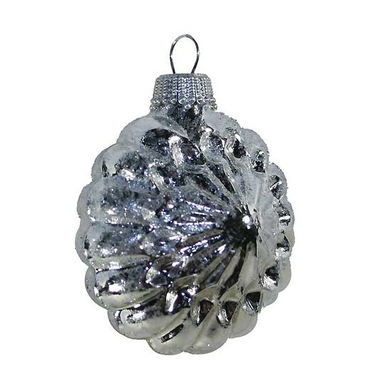 Shiny Silver Blown Glass Glittered Sunburst Ornament ~ Germany