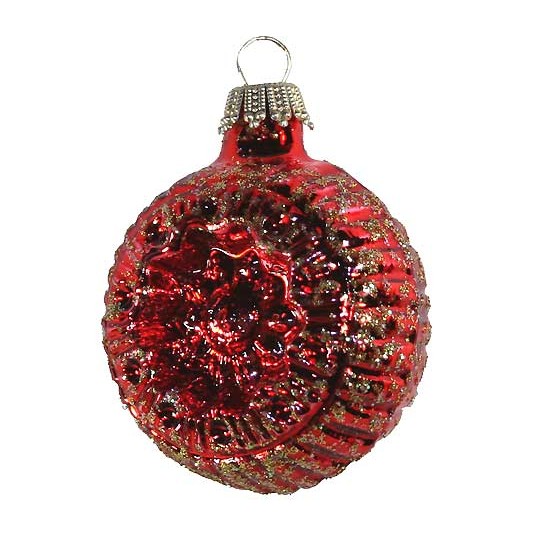 Shiny Red Blown Glass Glittered Flower Indent Ornament ~ Germany