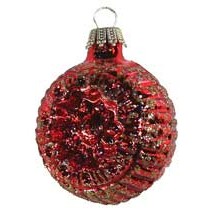 Shiny Red Blown Glass Glittered Flower Indent Ornament ~ Germany