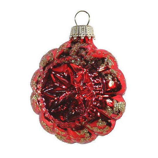 Shiny Red Blown Glass Glittered Star Indent Ornament ~ Germany