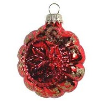Shiny Red Blown Glass Glittered Star Indent Ornament ~ Germany