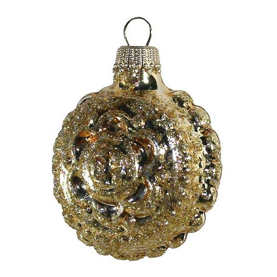 Shiny Gold Blown Glass Glittered Star and Flower Ornament ~ Germany