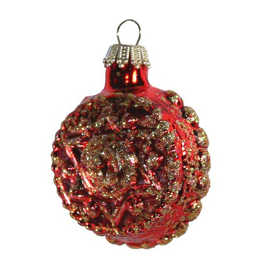 Shiny Red Blown Glass Glittered Star and Flower Ornament ~ Germany