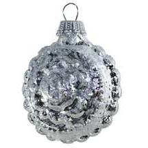 Shiny Silver Blown Glass Glittered Star and Flower Ornament ~ Germany