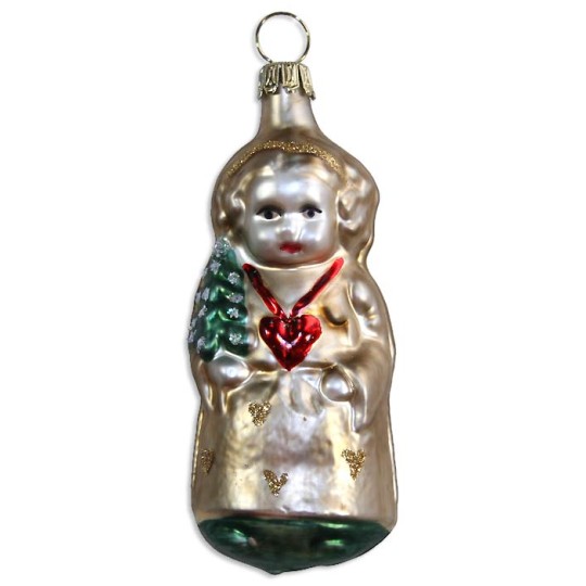 Angel with Tree & Heart Blown Glass Ornament ~ Germany ~ 3-1/2" tall