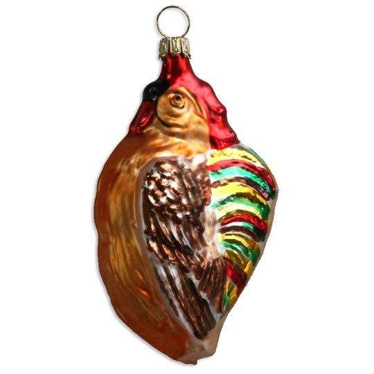 Colorful Rooster Blown Glass Ornament ~ Germany ~ 3-1/2" tall