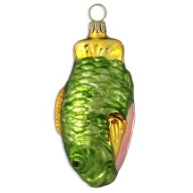 Matte Green and Gold Fish Blown Glass Ornament ~ Germany ~ 3-1/2" tall