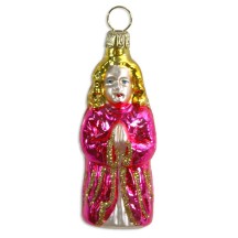 Pink Praying Angel Blown Glass Ornament ~ Germany ~ 3" tall
