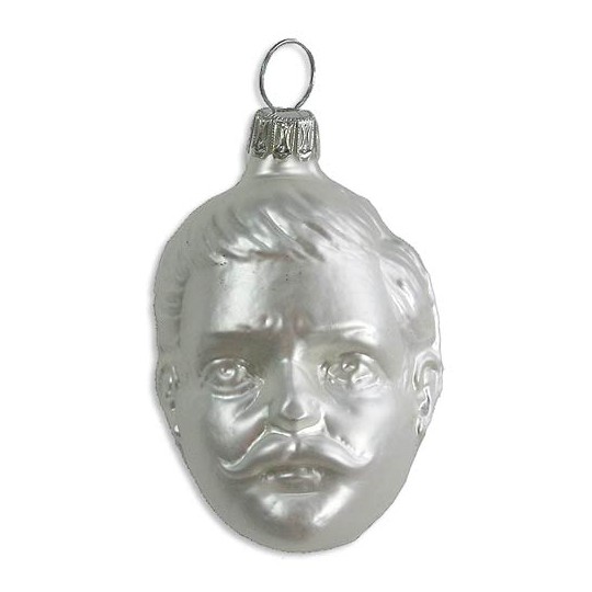 Matte White Blown Glass Kaiser Wilhelm Ornament ~ Germany ~ 2-1/4" tall