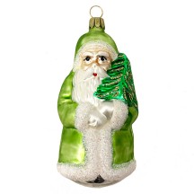 Large Matte Green Santa with Tree Blown Glass Ornament ~ Germany ~ 4-1/2" tall