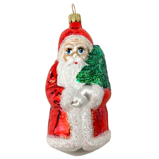 Large Shiny Red Santa with Tree Blown Glass Ornament ~ Germany ~ 4-1/2" tall