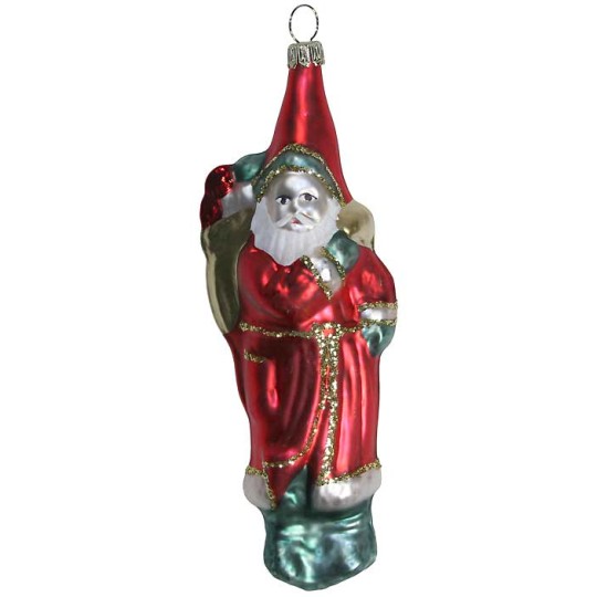 Long Classic Santa with Bag Blown Glass Ornament ~ Germany ~ 5-1/2" tall