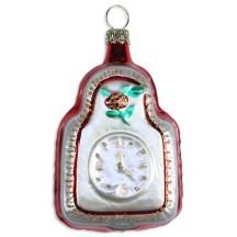 Matte White Clock Blown Glass Ornament ~ Germany ~ 3" tall