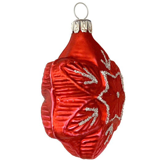 Matte Red Blown Glass Snowflake Ornament ~ Germany ~ 2-1/4" tall