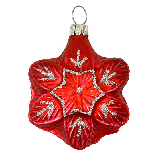 Matte Red Blown Glass Snowflake Ornament ~ Germany ~ 2-1/4" tall