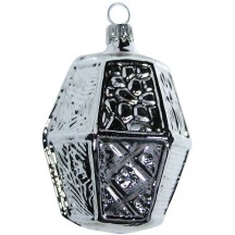 Large Silver Blown Glass Lantern Ornament ~ Germany ~ 3-1/4" tall