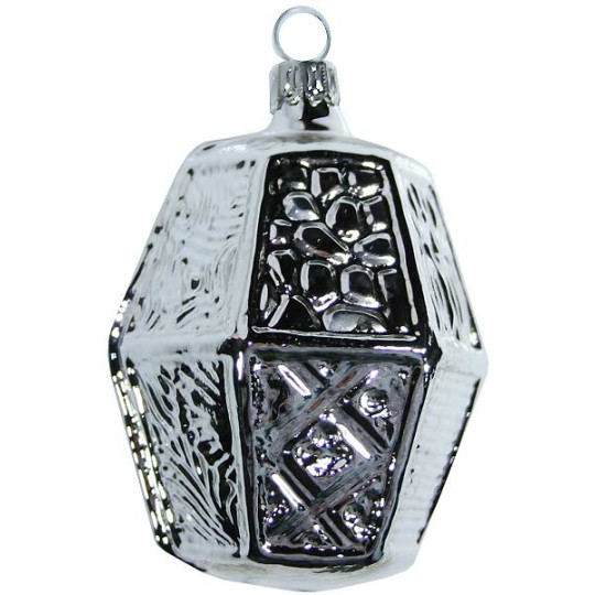 Large Silver Blown Glass Lantern Ornament ~ Germany ~ 3-1/4" tall