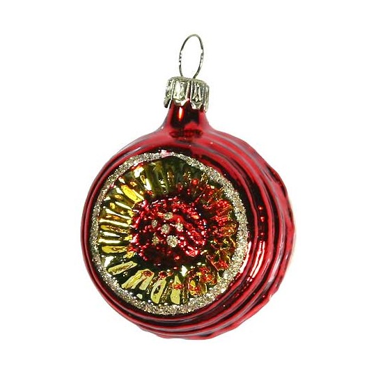 Shiny Red Blown Glass Sunflower Indent Ornament ~ Germany ~ 2" tall