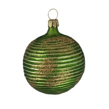 Matte Green Blown Glass Striped Ball Ornament ~ Germany ~ 2" tall