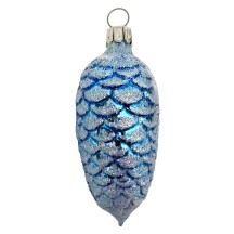 Blue Pine Cone Blown Glass Ornament ~ Germany ~ 3" tall
