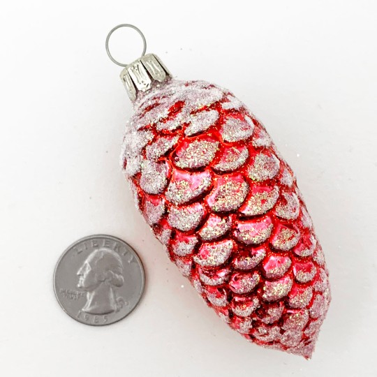 Red Pine Cone Blown Glass Ornament ~ Germany ~ 3" tall